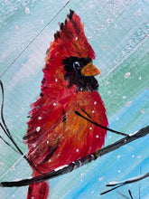 Load image into Gallery viewer, Winter Cardinal Couple #16- Hand-painted Wooden Square Pallet Wood Wall Decor
