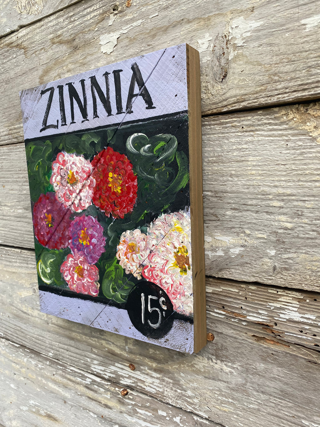 Seed Packet Zinnias- Hand-painted Wooden Square Pallet Wood Wall Decor