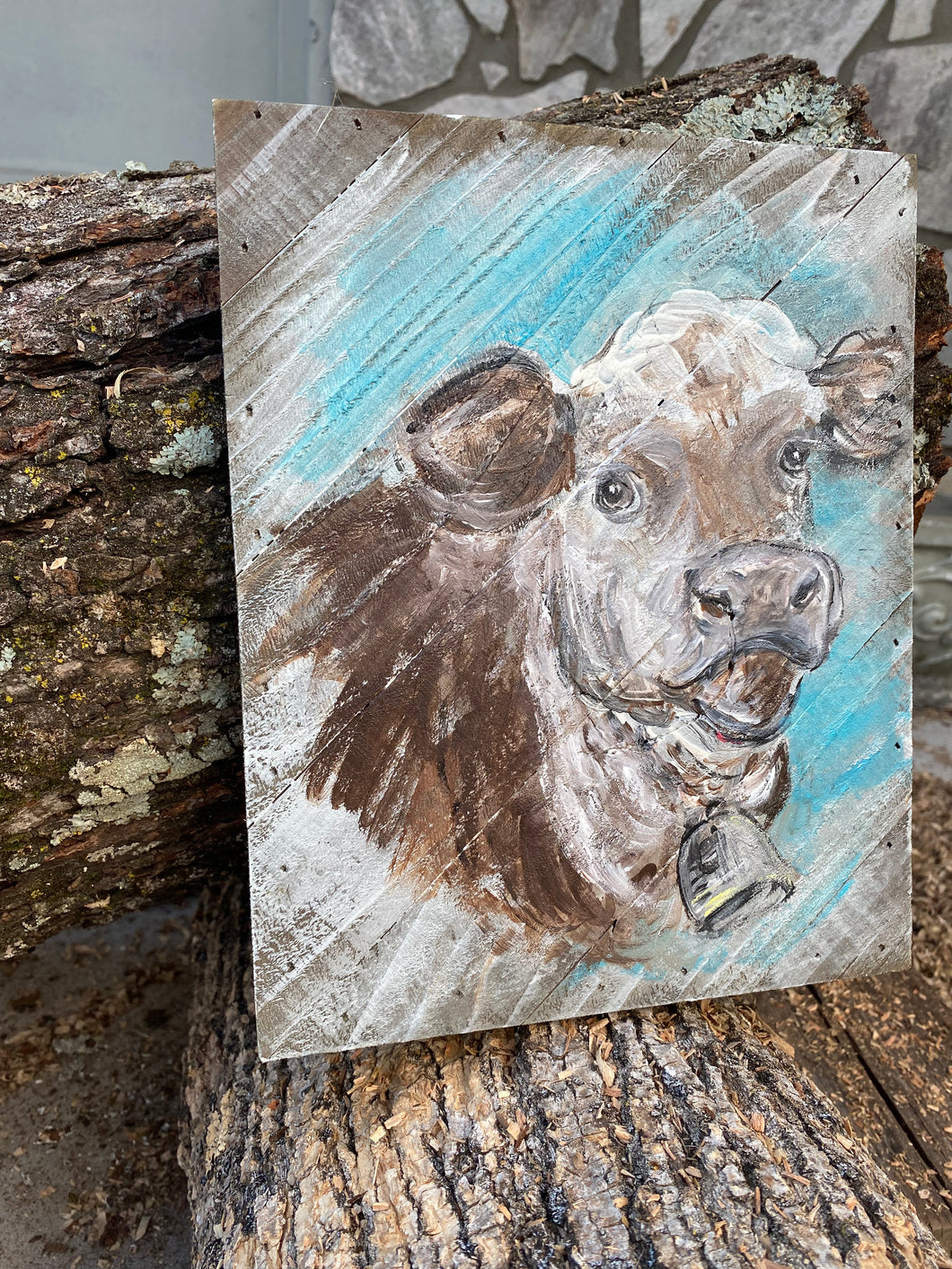 Brown and White Cow - Hand-painted Wooden Square Pallet Wood Wall Decor