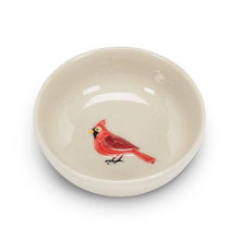 Load image into Gallery viewer, Small ceramic bowl with a red cardinal design on a white background
