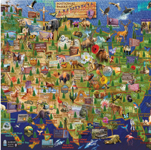 Load image into Gallery viewer, Map of National Parks with various animals and scenic views
