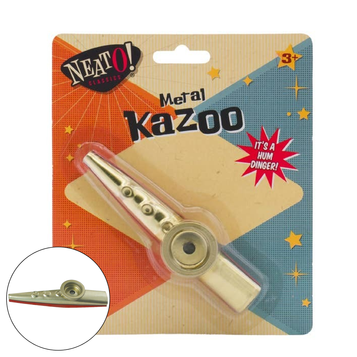 Metal kazoo in packaging with 'Neato' branding