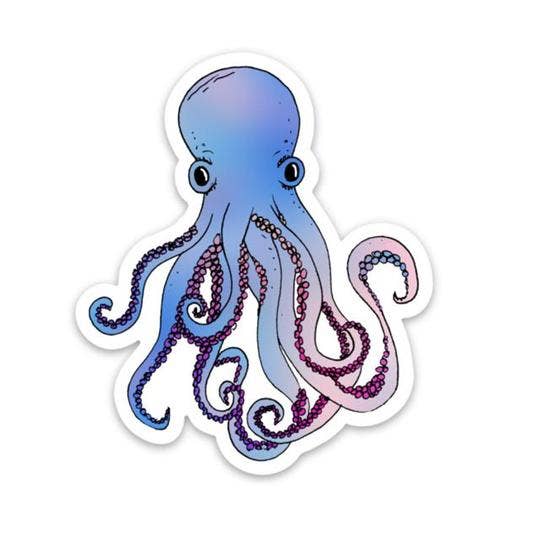 Gradient blue and pink octopus sticker on a white background