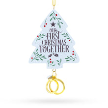Load image into Gallery viewer, Decorative Christmas tree ornament with 'Our First Christmas Together' text and gold rings on a white background

Details
