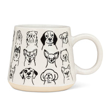 Load image into Gallery viewer, White mug with black line drawings of dogs on a white background

