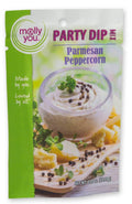 Molly You Parmesan Peppercorn party dip mix packaging with a green and white design.