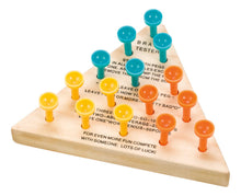 Load image into Gallery viewer, Wooden peg puzzle with colorful pegs on a white background

