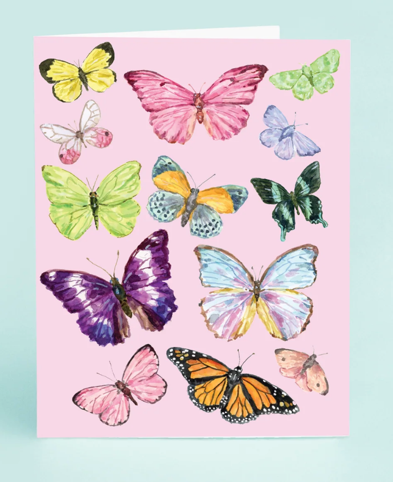 Card with butterflies on pink background