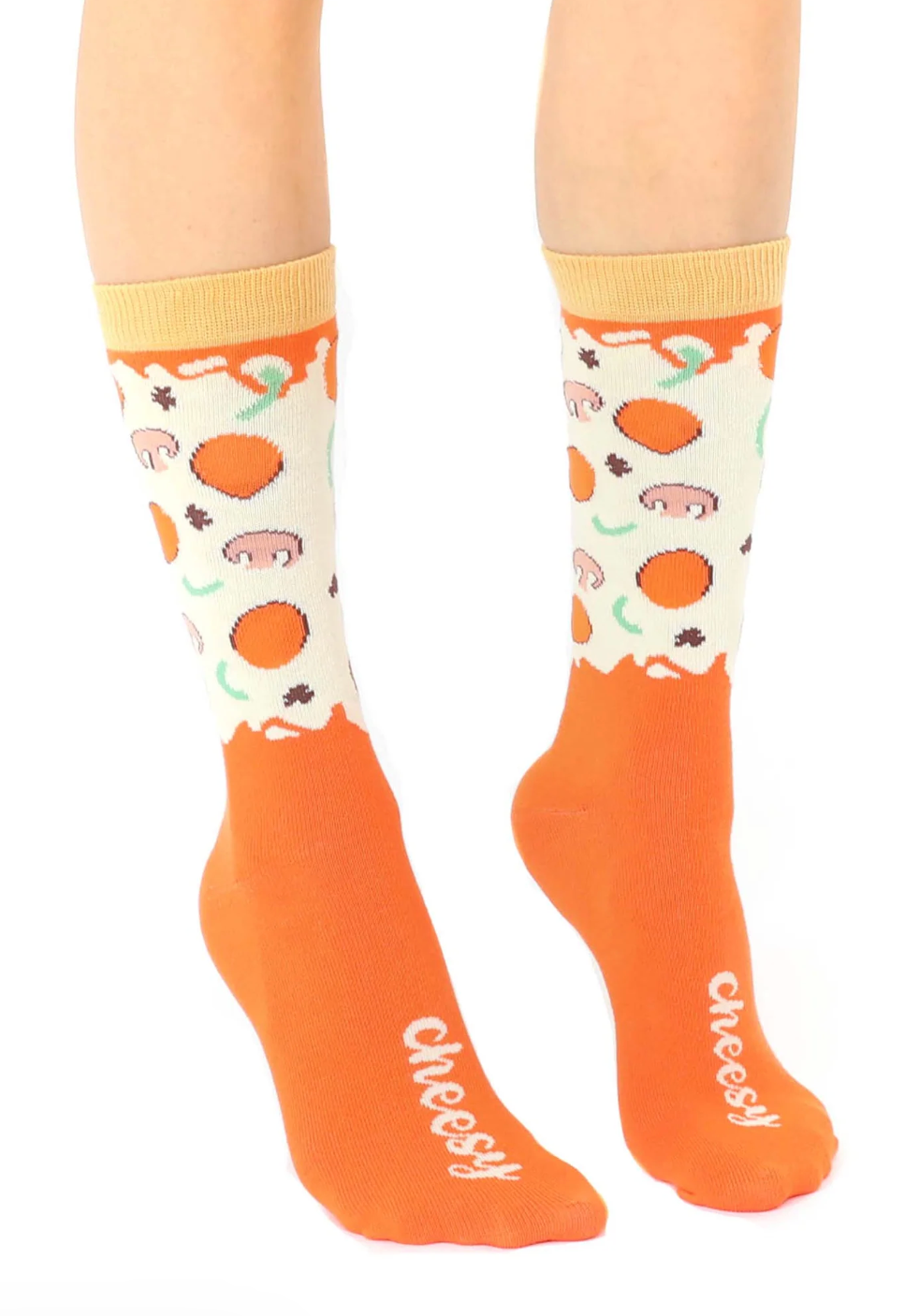 Pizza 3D Crew Sock on a person