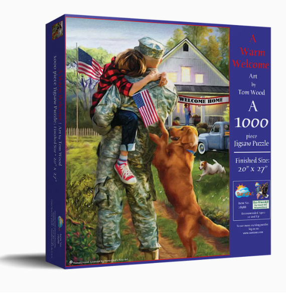 front of a puzzle box Welome Home
