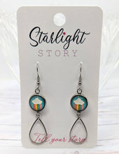 Load image into Gallery viewer, Earrings with rainbow cloud design on a 'Starlight Story' branded card.
