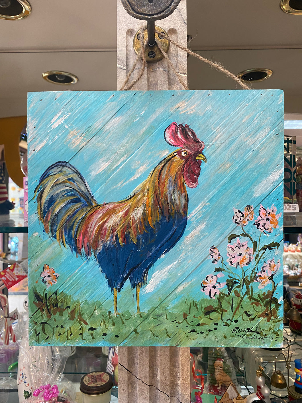 Rooster #57- Original painting on wood