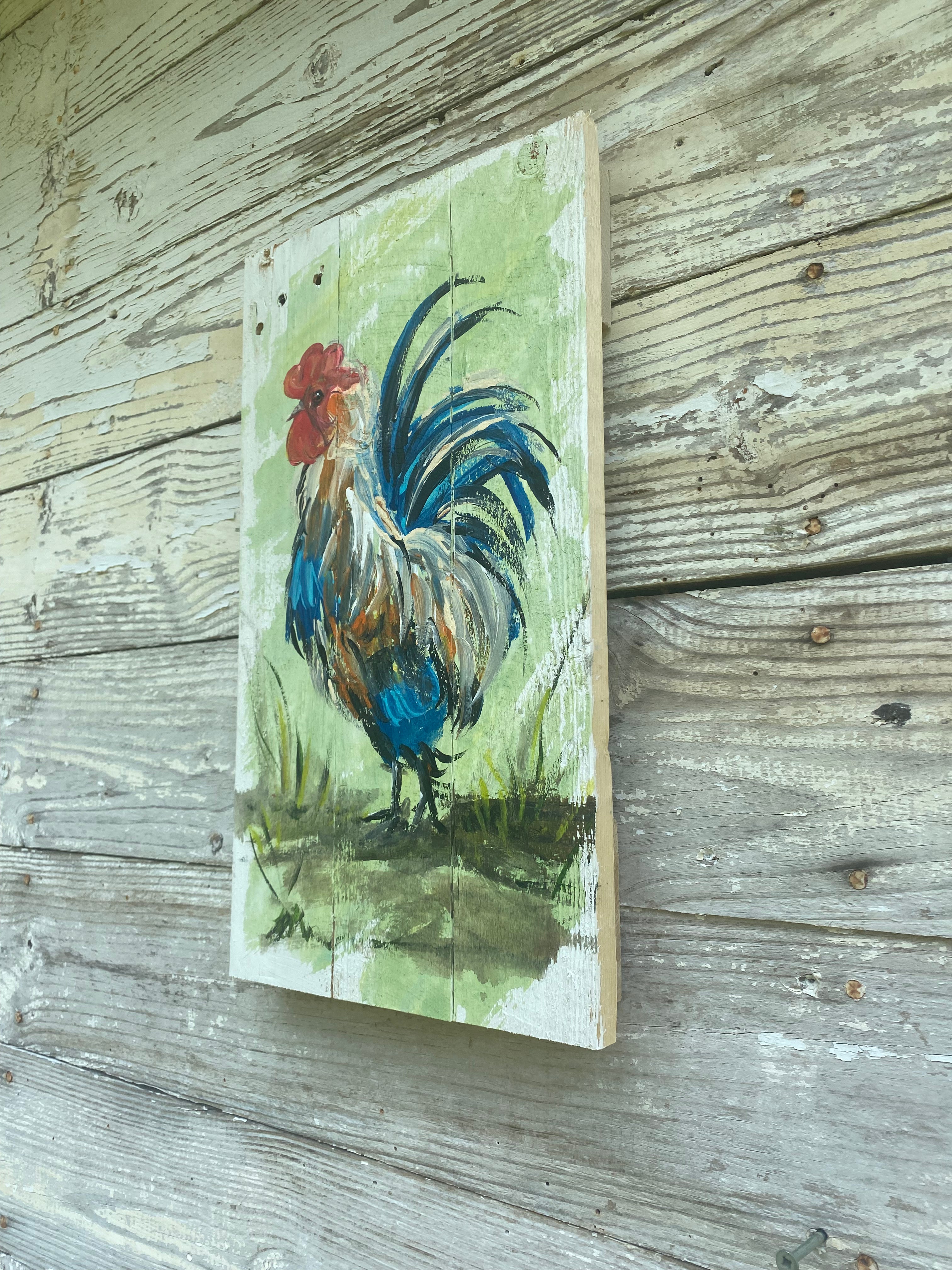 Rustic Rooster- Hand-painted Wooden Pallet Wallart