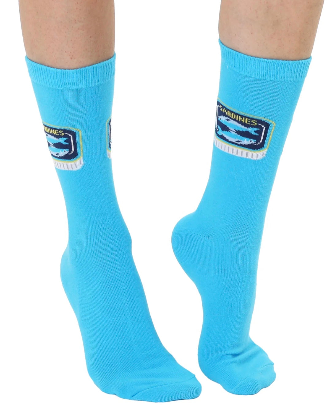 


Light blue socks with a logo on a white background