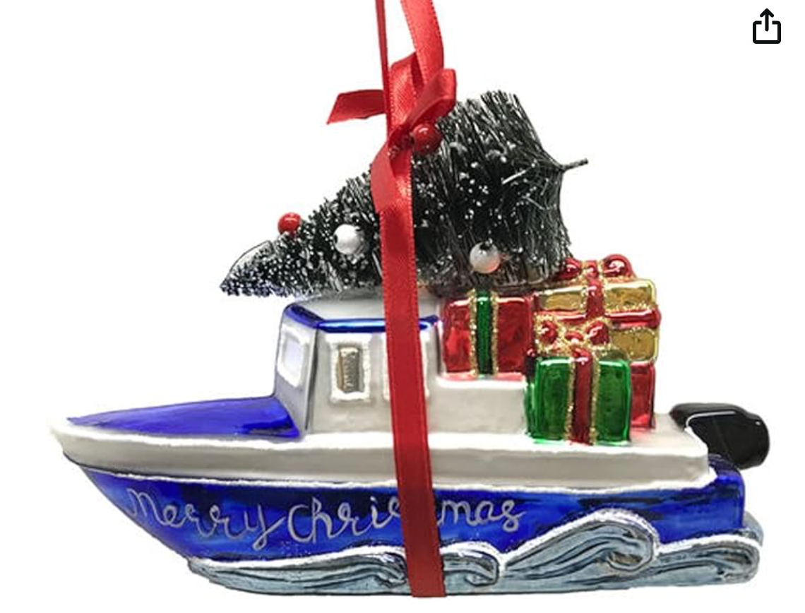 Blown Glass Christmas Boat Ornament - December Diamonds - 6"