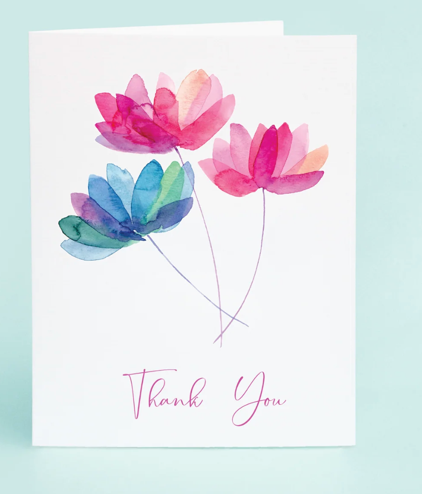Card with three watercolor flowers