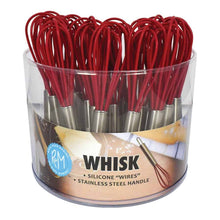 Load image into Gallery viewer, Container of red whisks with stainless steel handles on a white background
