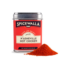 Load image into Gallery viewer, Spicewalla N'ashvegile Hot Chicken spice can with red spice powder on a white background
