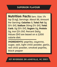 Load image into Gallery viewer, Nutrition facts label and ingredients list on a red background
