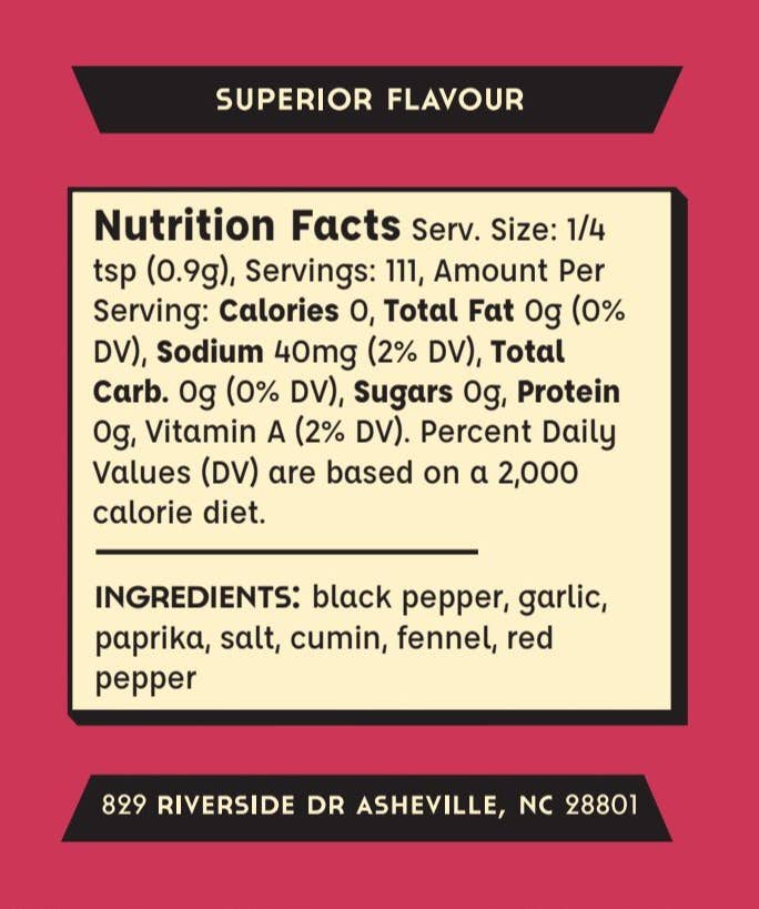 Nutrition facts label with ingredients on a red background