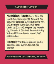 Load image into Gallery viewer, Nutrition facts label with ingredients on a red background
