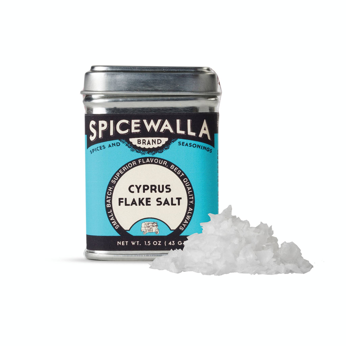 Spicewalla Cyprus Flake Salt canister with salt on a white background