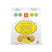 Load image into Gallery viewer, Packaging of Lemon Bites biscotti with lemon illustrations on a white background
