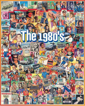 Load image into Gallery viewer, Collage of images representing the 1980s with various people, objects, and scenes.
