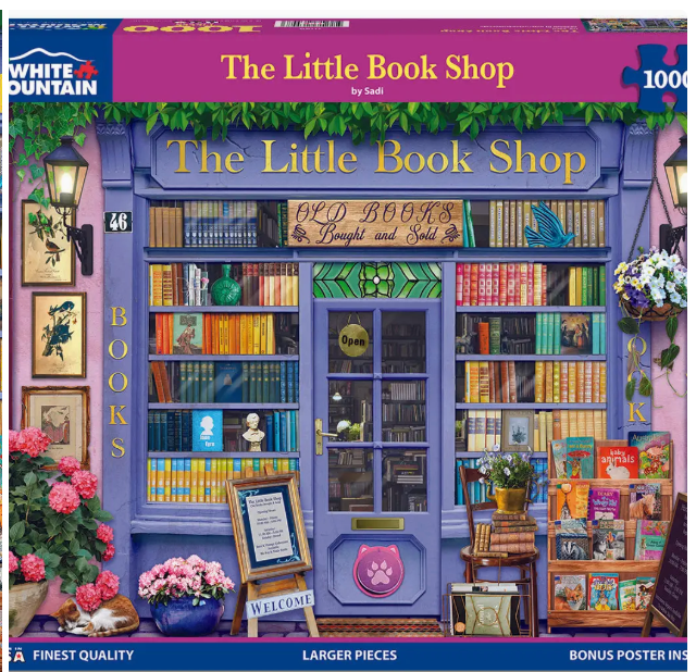Jigsaw puzzle box for 'The Little Book Shop' by White Mountain Puzzles.
