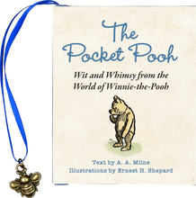 Load image into Gallery viewer, Book titled 'The Pocket Pooh' with a blue ribbon and bee charm on a white background
