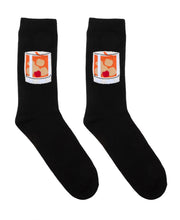 Load image into Gallery viewer, Black socks with a can of soda design on a white background

Details
