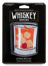 Load image into Gallery viewer, Packaged whiskey-themed socks with a glass design on a black background
