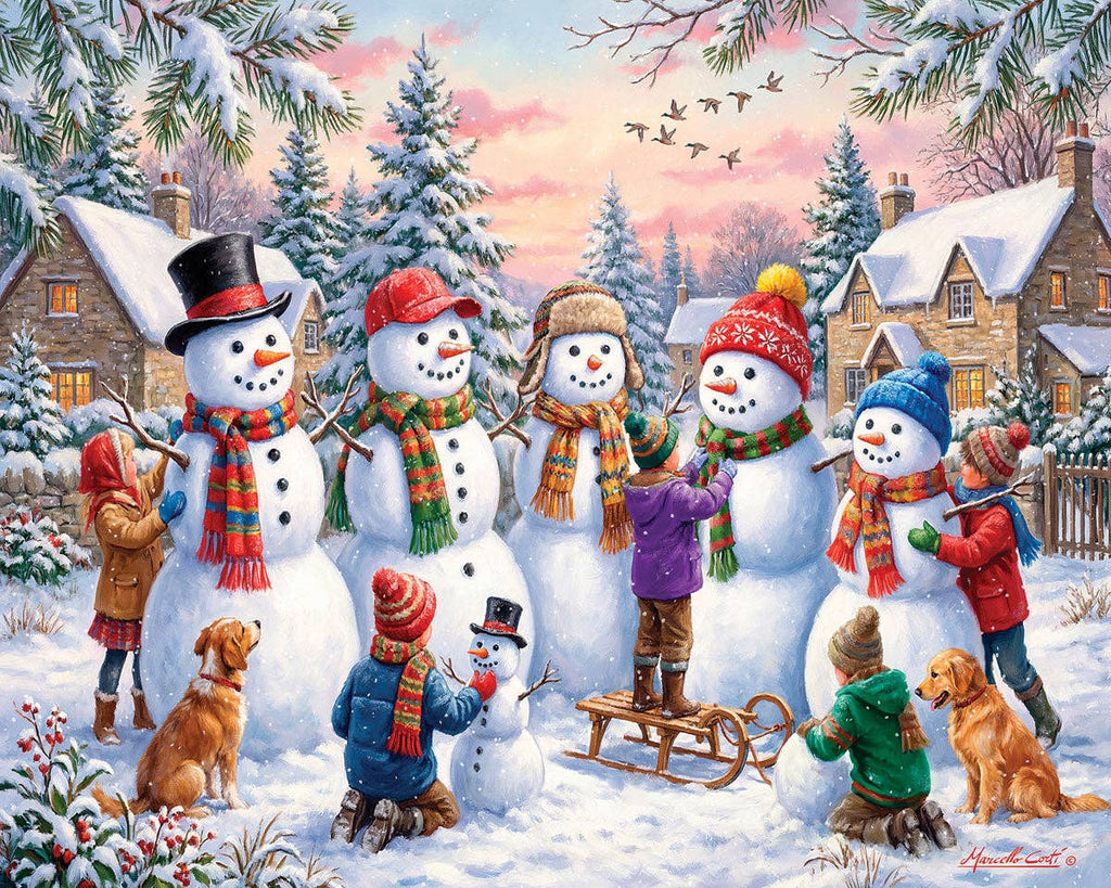 White Mountain Puzzle - Building Snowmen - 500 Piece Jigsaw Puzzle