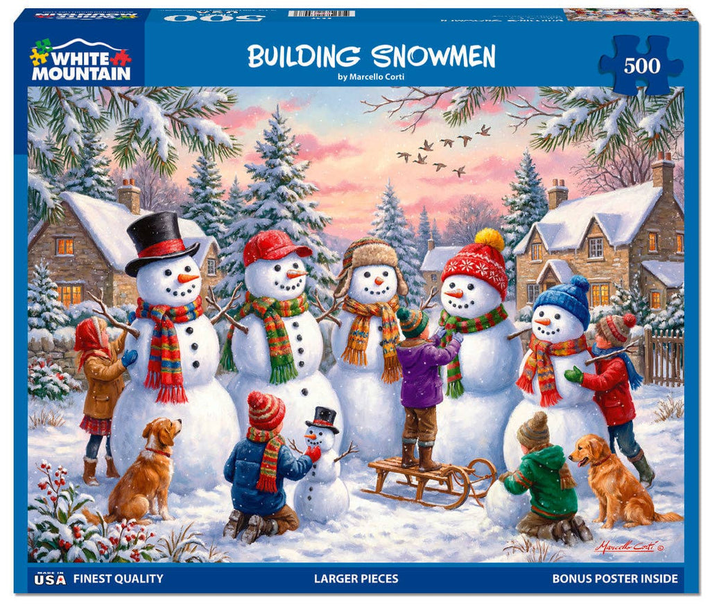 White Mountain Puzzle - Building Snowmen - 500 Piece Jigsaw Puzzle
