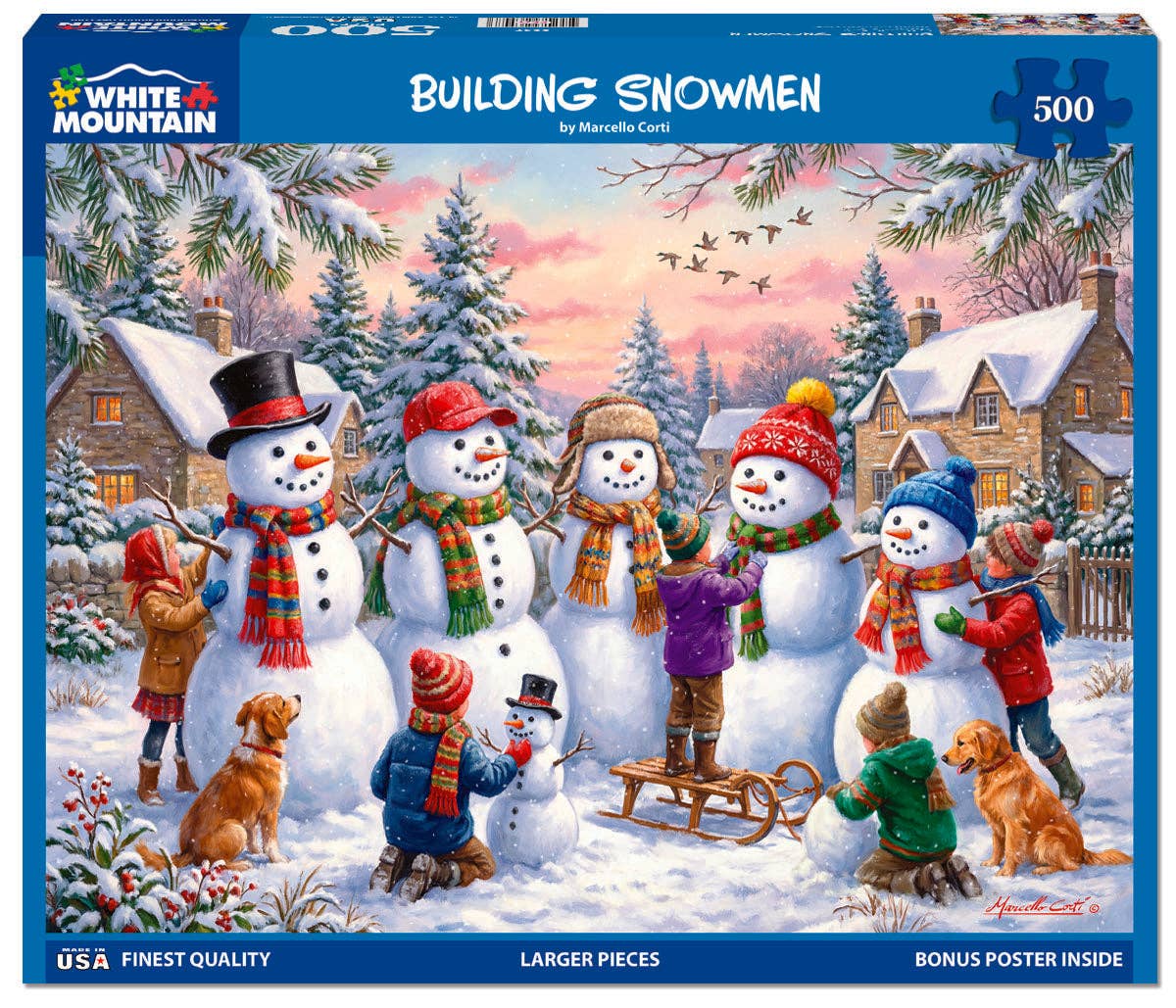 White Mountain Puzzle - Building Snowmen - 500 Piece Jigsaw Puzzle