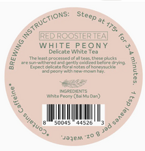 Load image into Gallery viewer, White Peony Loose Leaf Tea Delicate Floral Sweet (2 oz Can) label
