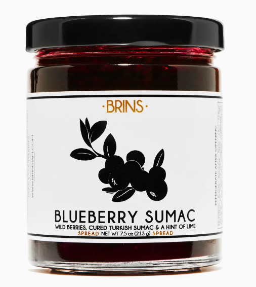 Jar of Brins Blueberry Sumac on a white background
