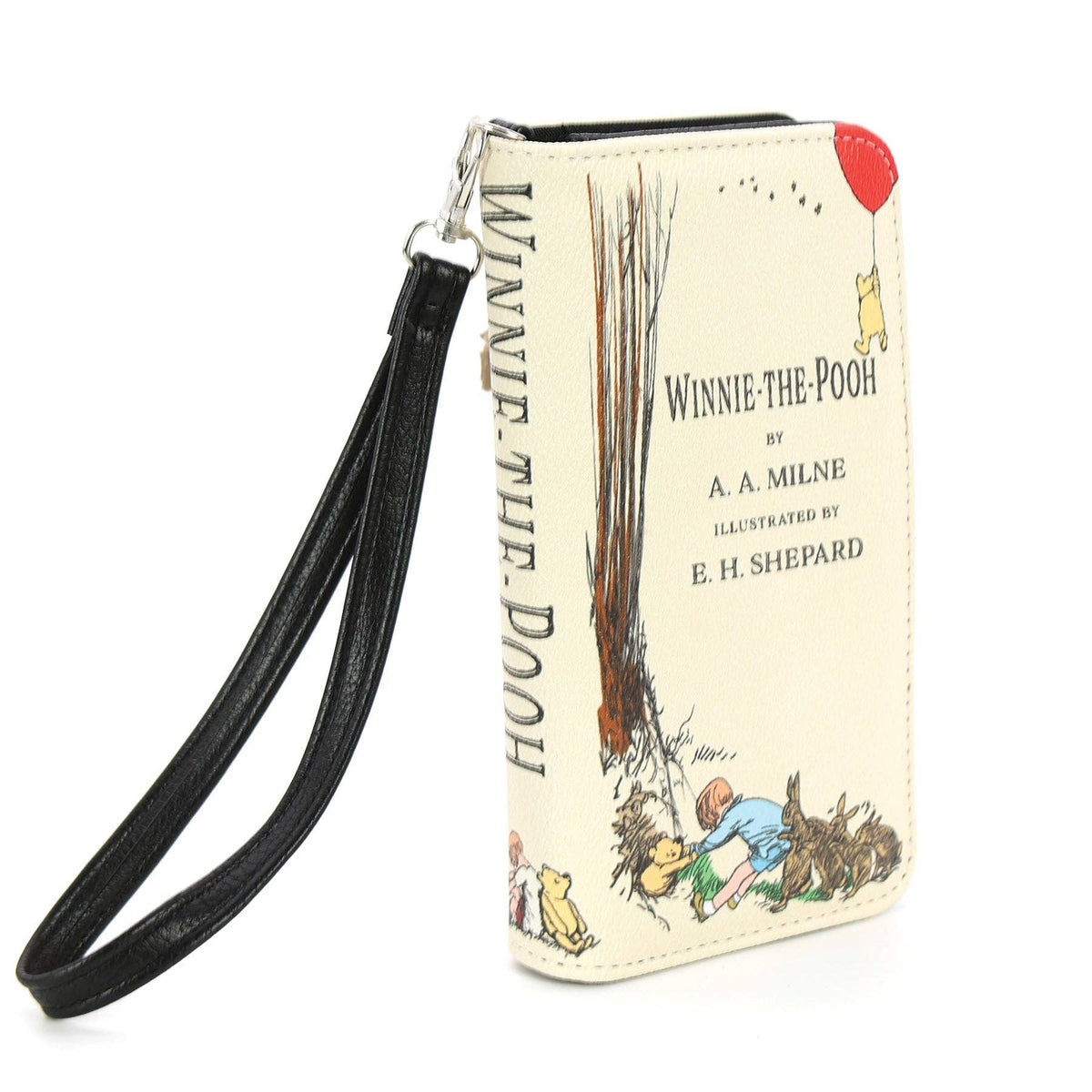Wristlet with 'Winnie-the-Pooh' book cover design on a white background