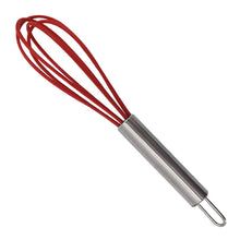 Load image into Gallery viewer, Red whisk with metal handle on a white background
