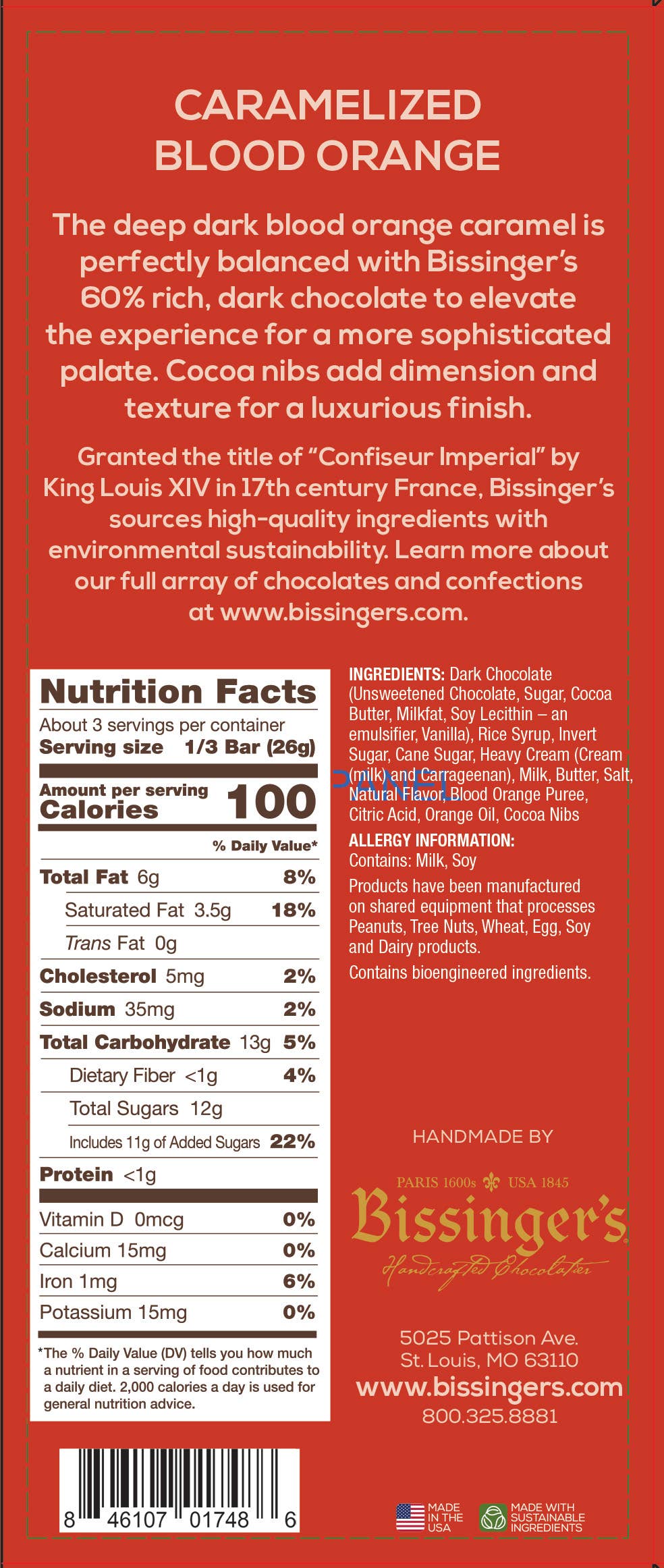 Bissinger's Dark Caramelized Blood Orange Bar - 3 OZ: 3 OZ