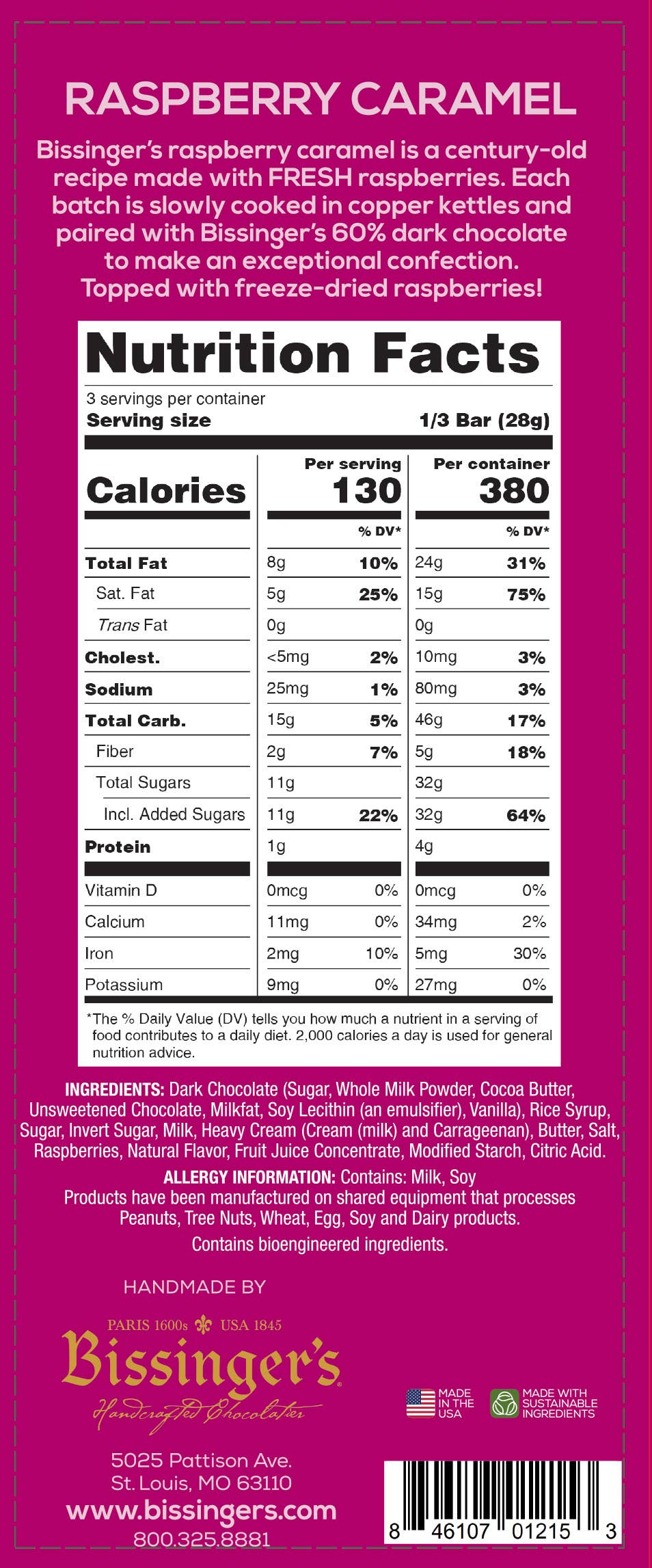Bissinger's Dark Raspberry Caramel Bar - 3 OZ