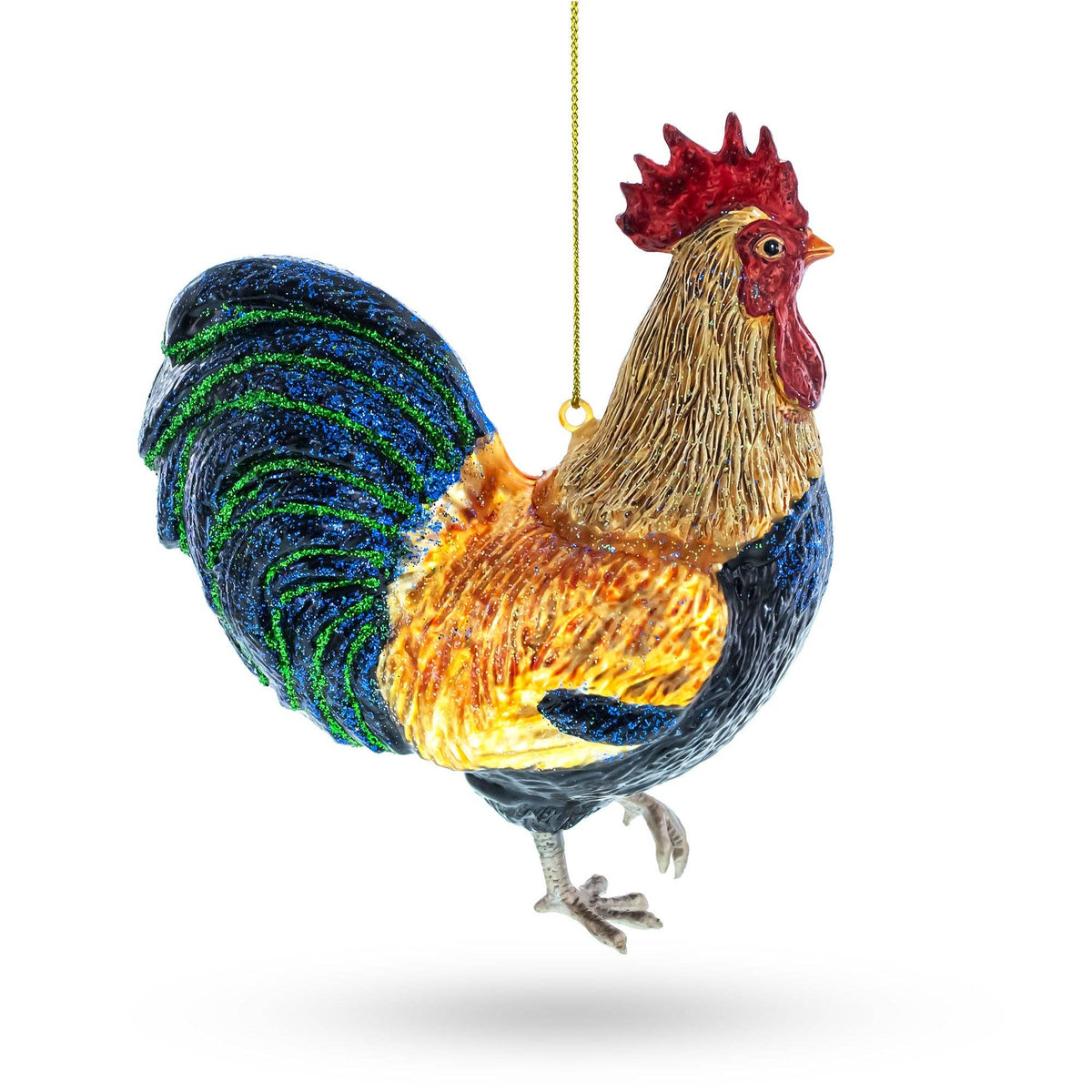 glass rooster ornament side view