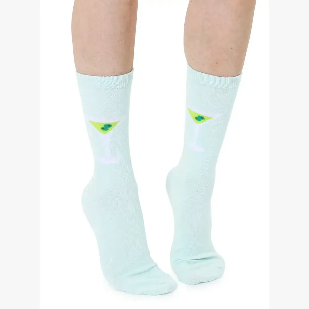 3D Packaged Crew Socks - Martini Glass - Green 
