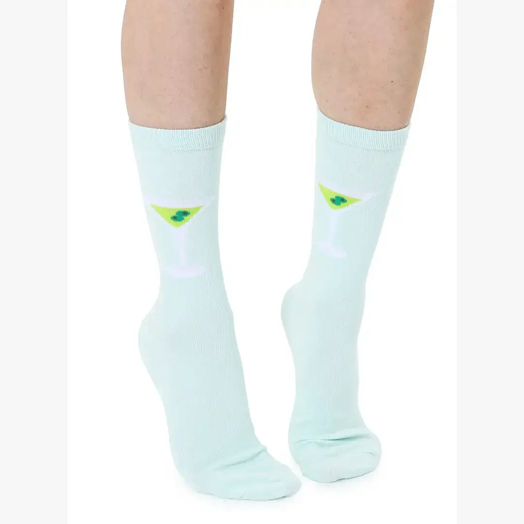 3D Packaged Crew Socks - Martini Glass - Green 