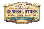 Vintage-style sign for Merrill Mischief General Store in Morganton, NC.