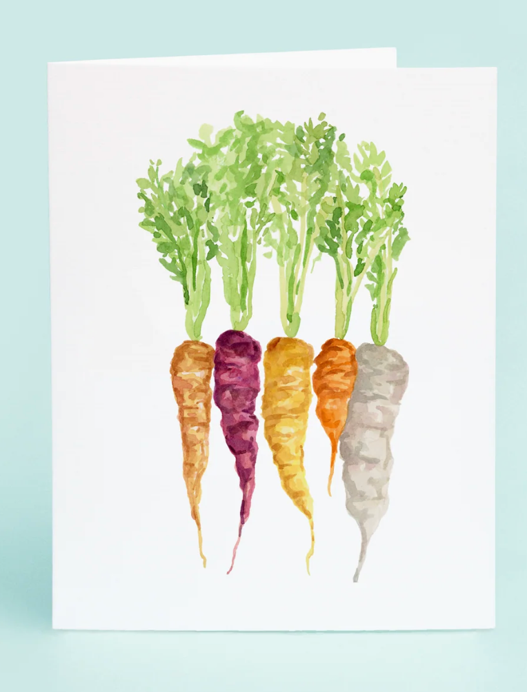 Colorful watercolor illustration of carrots on a light blue background