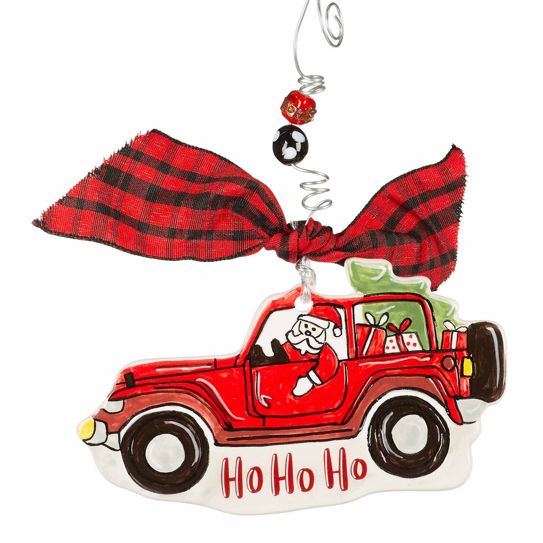 HO HO Santa Jeep Ornament