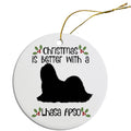 Lhasa Apso Round Ceramic Christmas Ornament