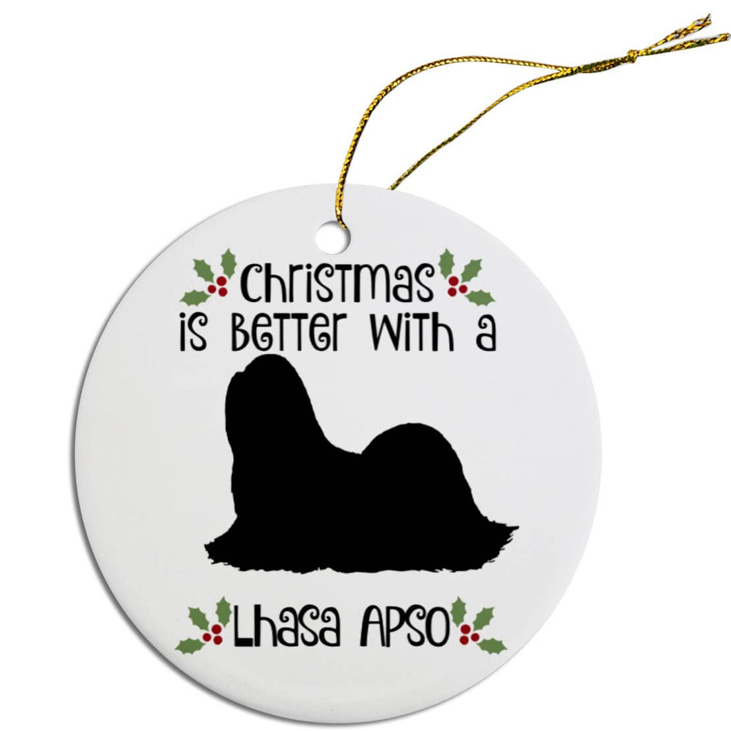 Lhasa Apso Round Ceramic Christmas Ornament