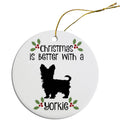 Yorkie Round Christmas Ornament